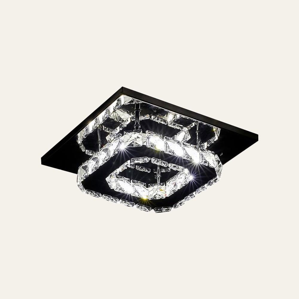 Flush Mount Ceiling Light with Faceted Crystal Blocks and Integrated LED