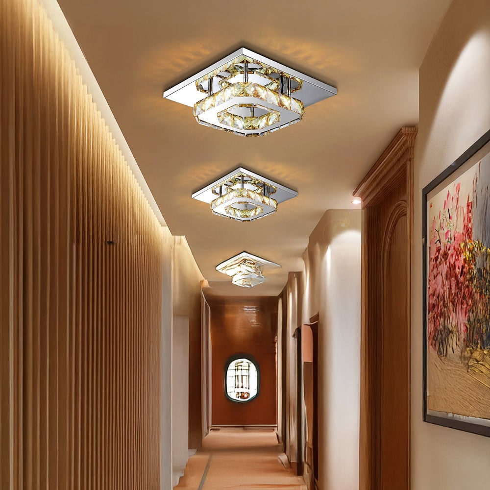 Flush Mount Ceiling Light with Faceted Crystal Blocks and Integrated LED