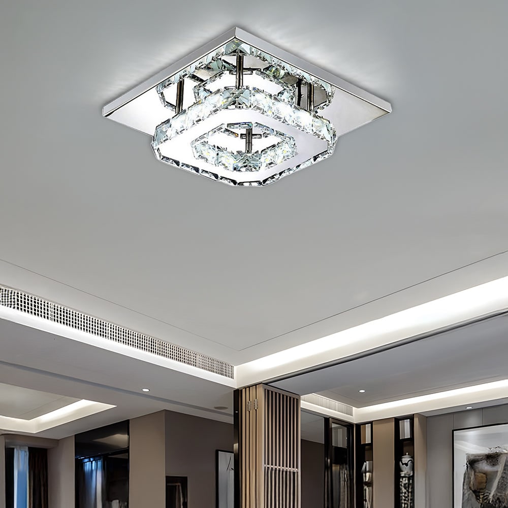 Flush Mount Ceiling Light with Faceted Crystal Blocks and Integrated LED