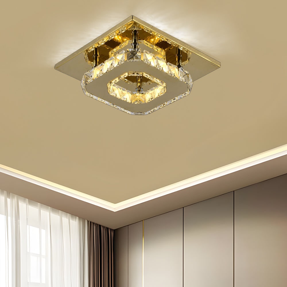Flush Mount Ceiling Light with Faceted Crystal Blocks and Integrated LED
