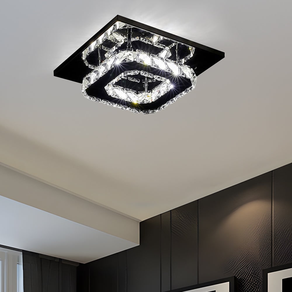 Flush Mount Ceiling Light with Faceted Crystal Blocks and Integrated LED