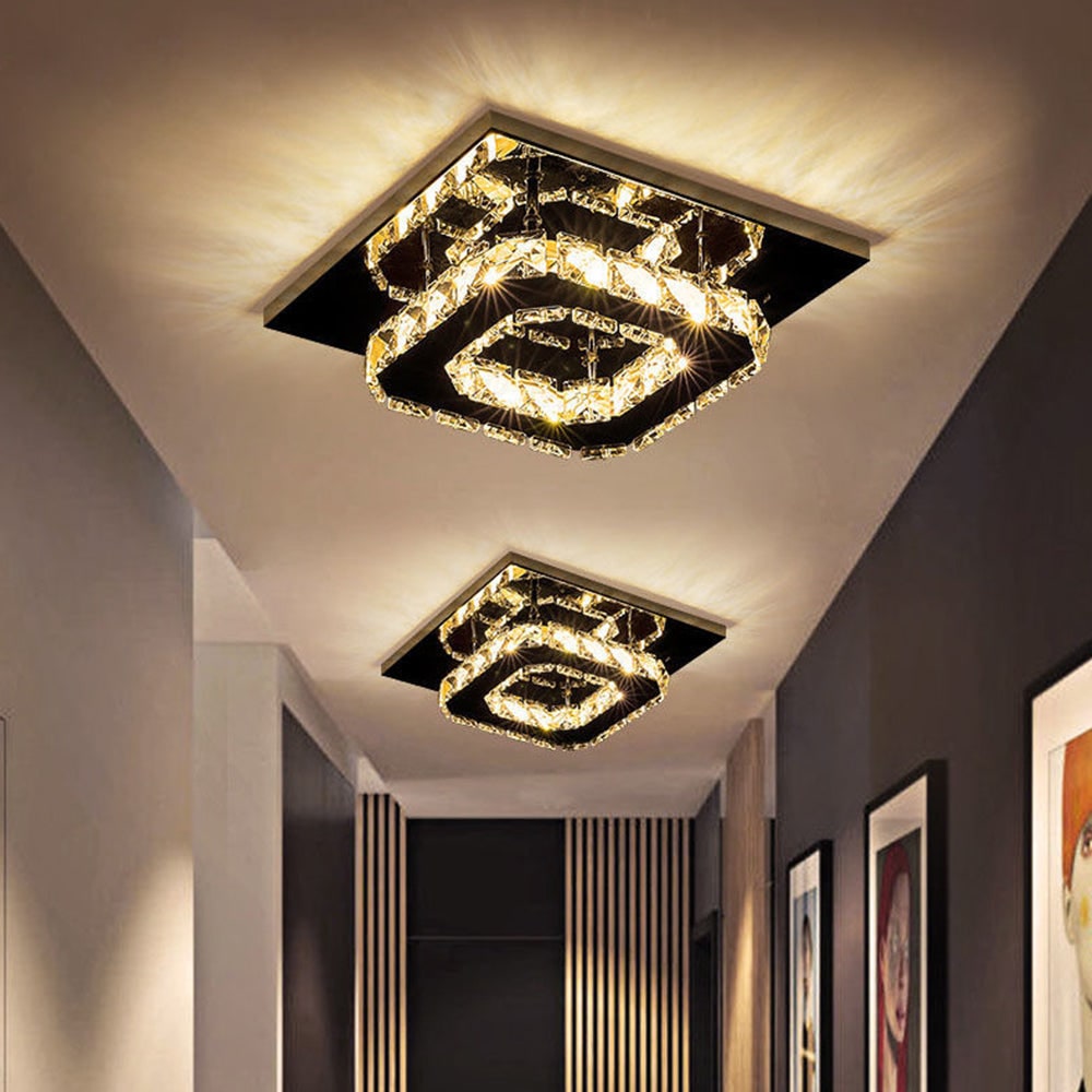 Flush Mount Ceiling Light with Faceted Crystal Blocks and Integrated LED