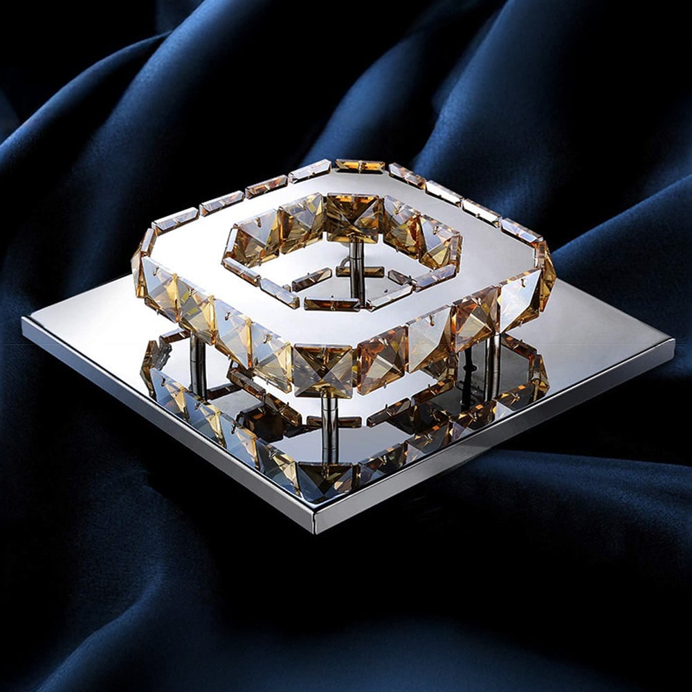 Flush Mount Ceiling Light with Faceted Crystal Blocks and Integrated LED