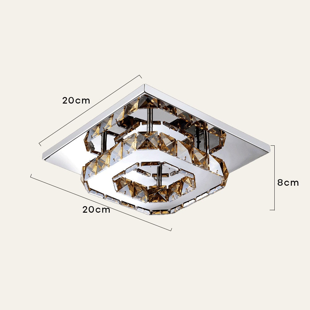 Flush Mount Ceiling Light with Faceted Crystal Blocks and Integrated LED