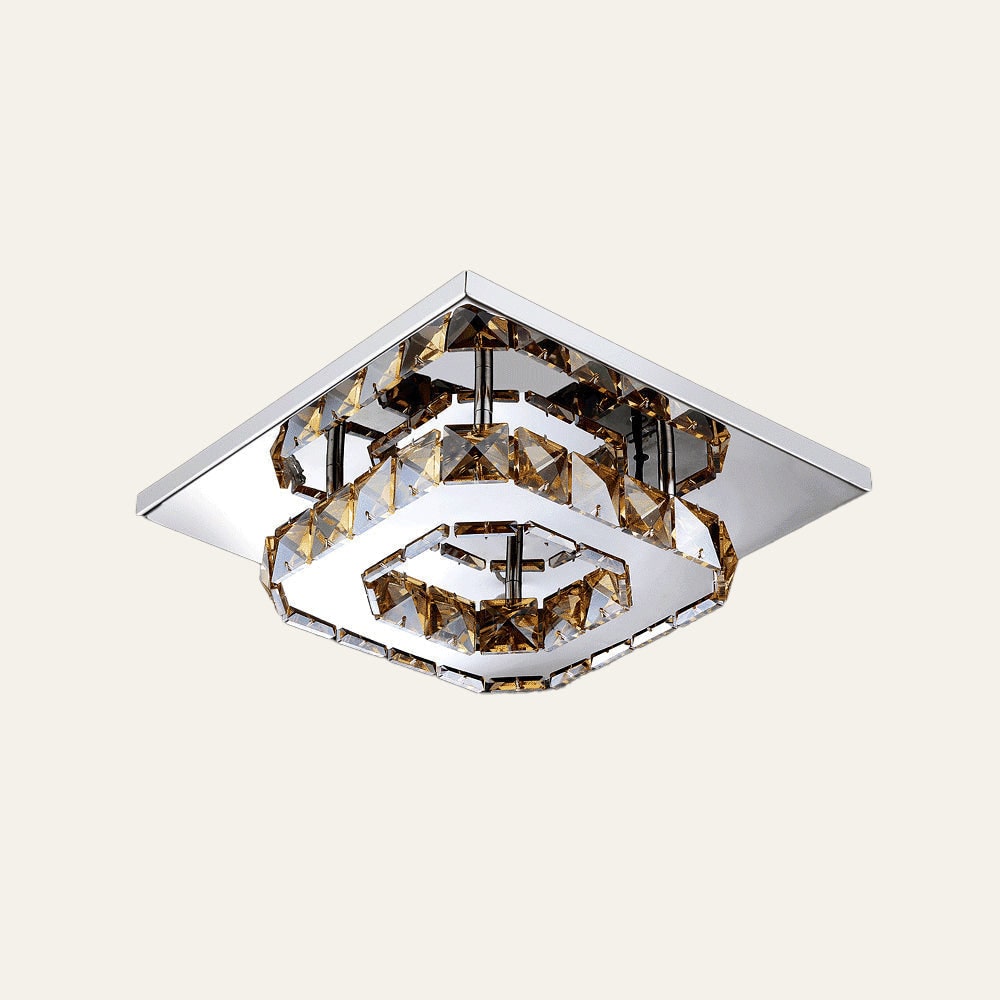 Flush Mount Ceiling Light with Faceted Crystal Blocks and Integrated LED