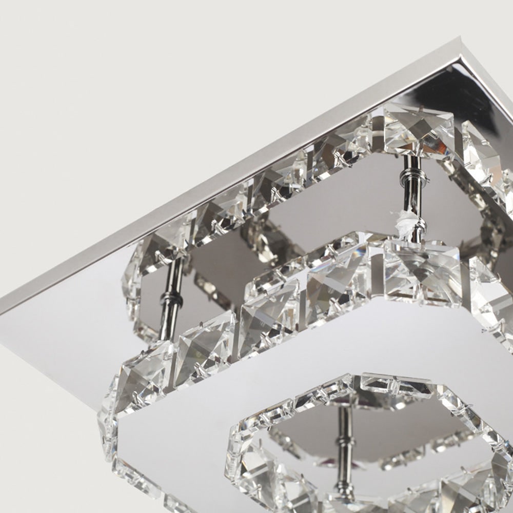 Flush Mount Ceiling Light with Faceted Crystal Blocks and Integrated LED