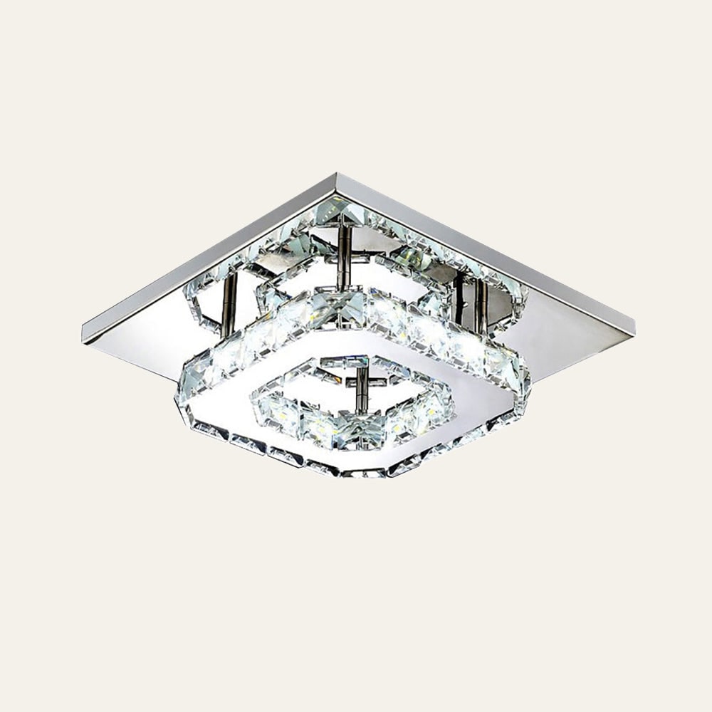 Flush Mount Ceiling Light with Faceted Crystal Blocks and Integrated LED