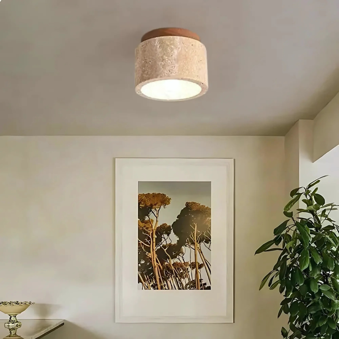 Flush Mount LED Light Fixtures for Hallway Bedroom Ceiling with Travertine Stone