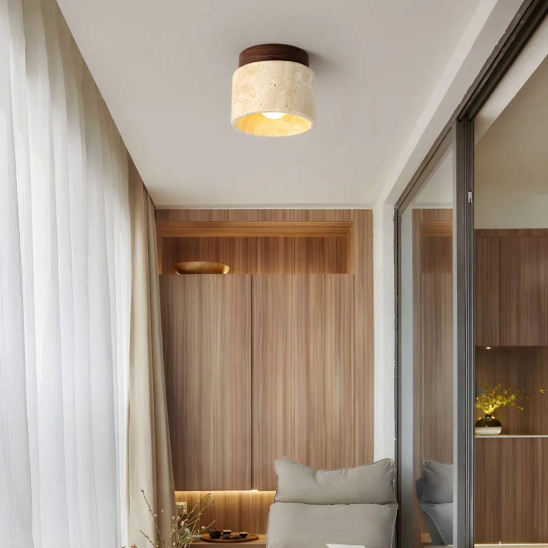 Flush Mount LED Light Fixtures for Hallway Bedroom Ceiling with Travertine Stone