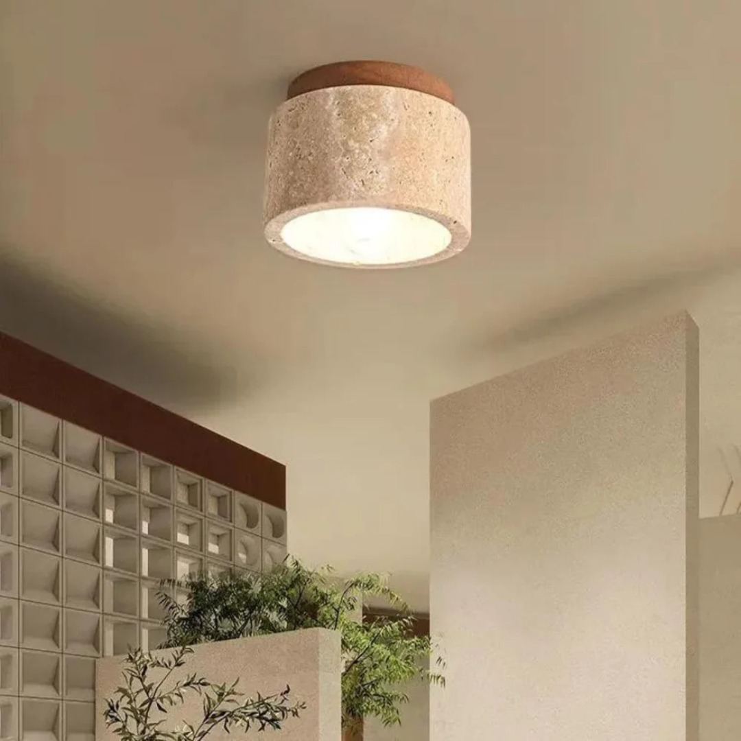 Flush Mount LED Light Fixtures for Hallway Bedroom Ceiling with Travertine Stone
