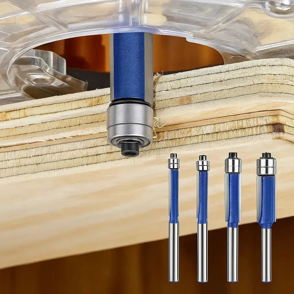 Flush Trim Router Bits Set with Top Bearing Double Carbide Blades for Wood Tool