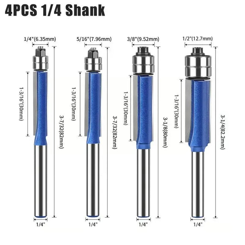 Flush Trim Router Bits Set with Top Bearing Double Carbide Blades for Wood Tool