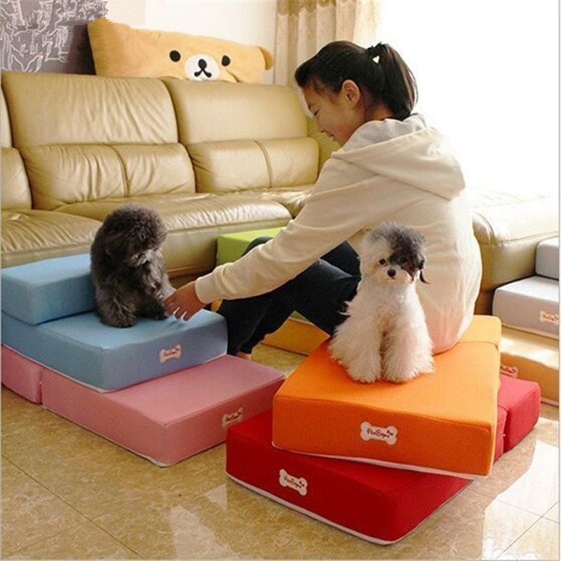 Foam Dog Stairs for Cats with Collapsible Two-Step Foldable Design and Cover Pet