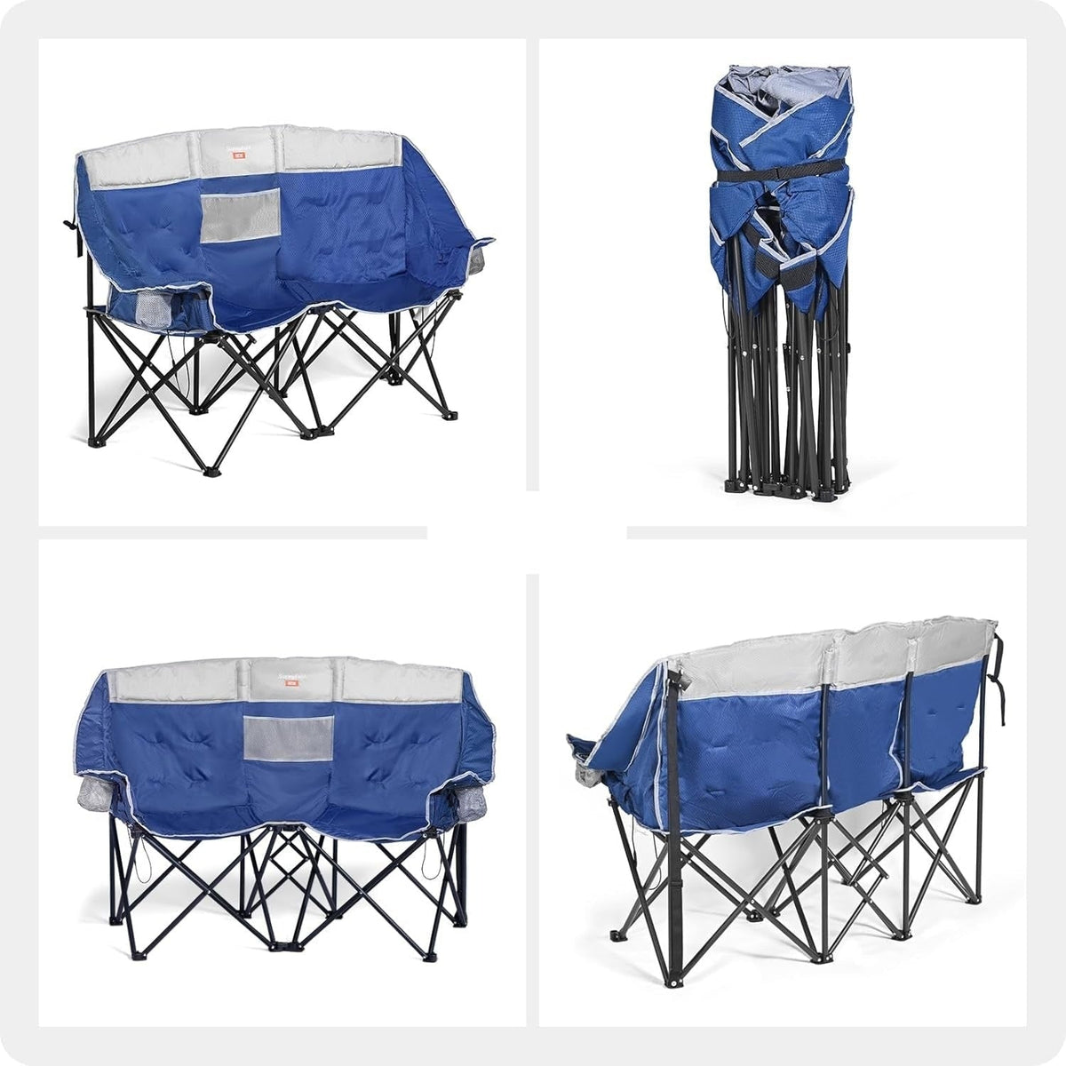 Foldable Double Collapsible Camping Chair with Heated Battery Pack and Cup Holder