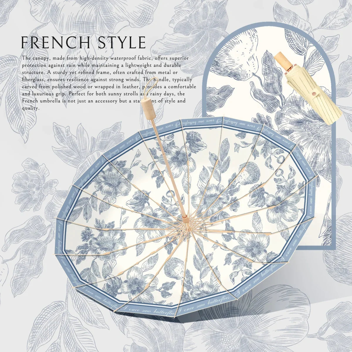 Folding Parasol | Floral Print & Lightweight | Includes Carry Case