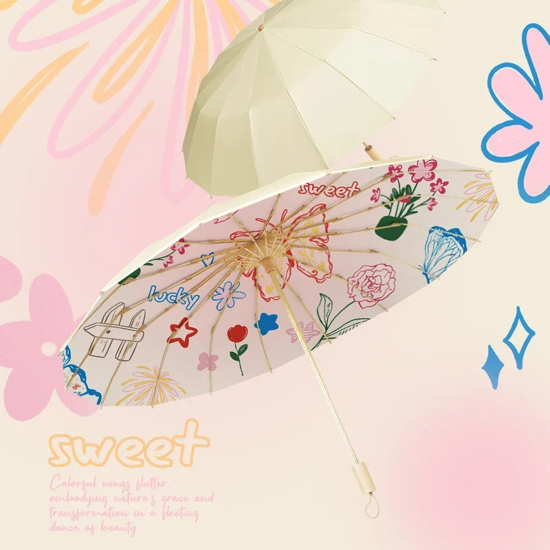 Folding Parasol | Floral Print & Lightweight | Includes Carry Case