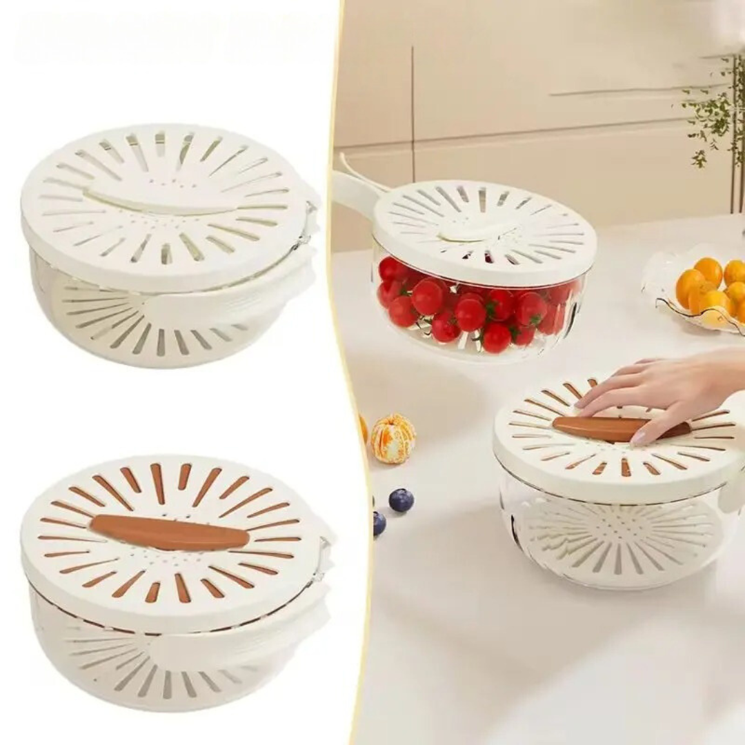 Food Storage Container Fruit Colander with Stackable Plastic Design and Folding Handle