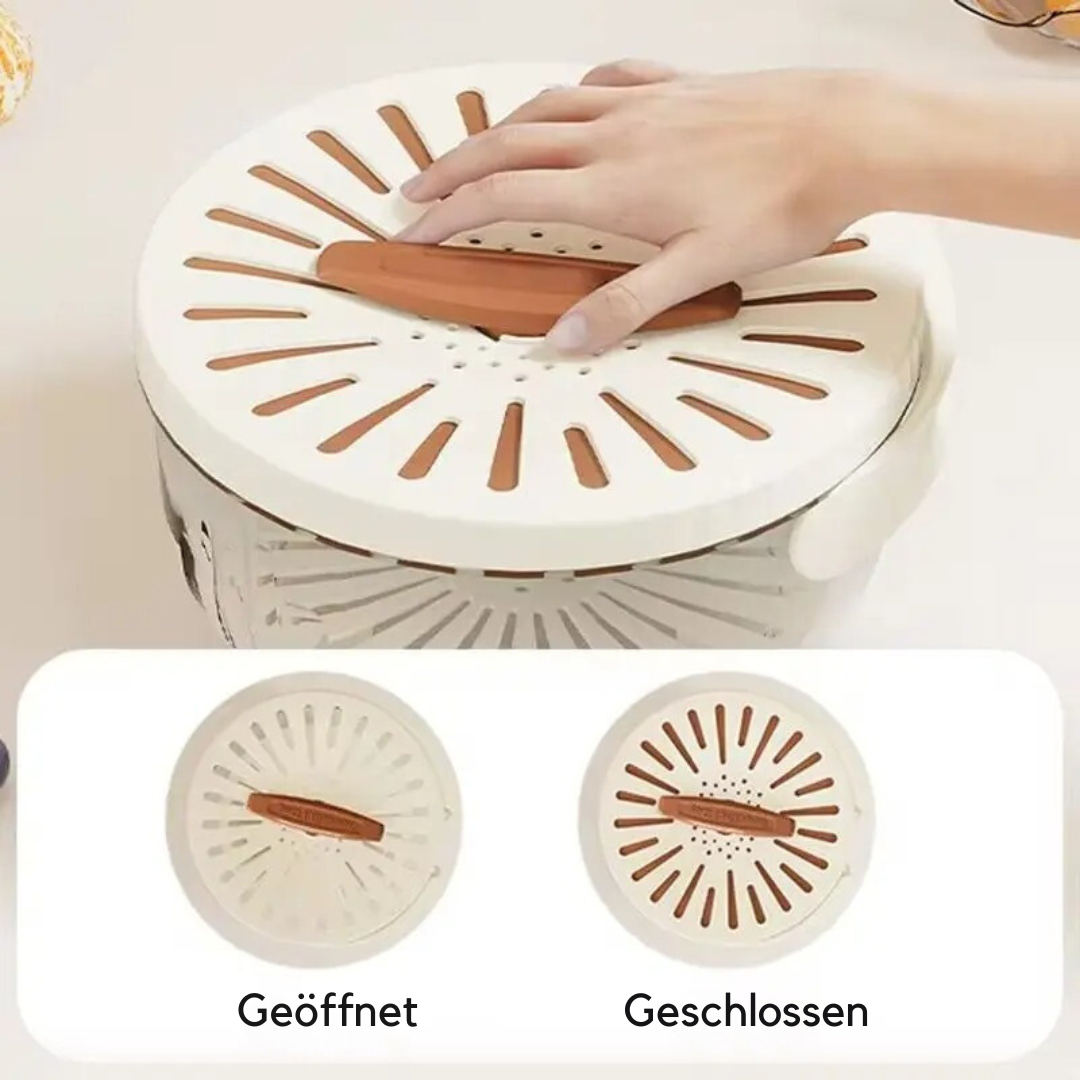 Food Storage Container Fruit Colander with Stackable Plastic Design and Folding Handle