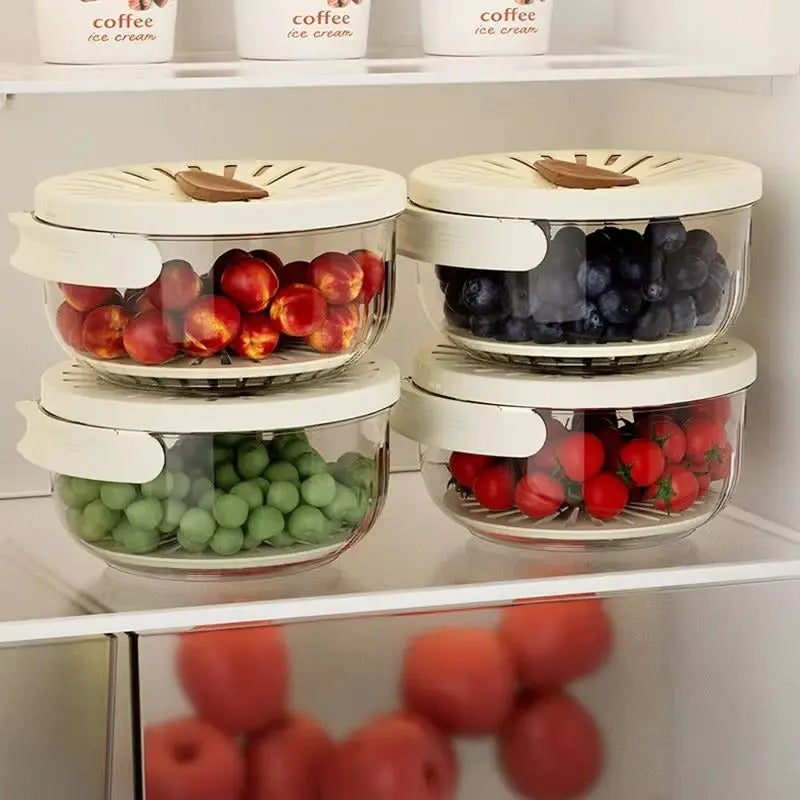 Food Storage Container Fruit Colander with Stackable Plastic Design and Folding Handle