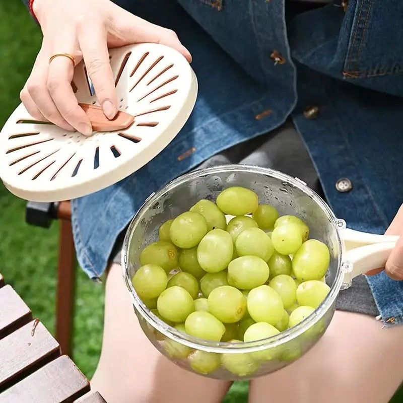 Food Storage Container Fruit Colander with Stackable Plastic Design and Folding Handle