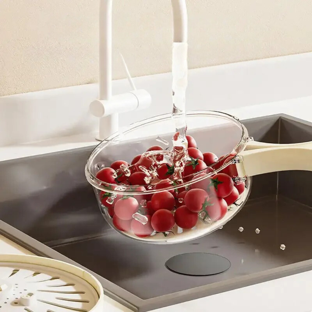 Food Storage Container Fruit Colander with Stackable Plastic Design and Folding Handle
