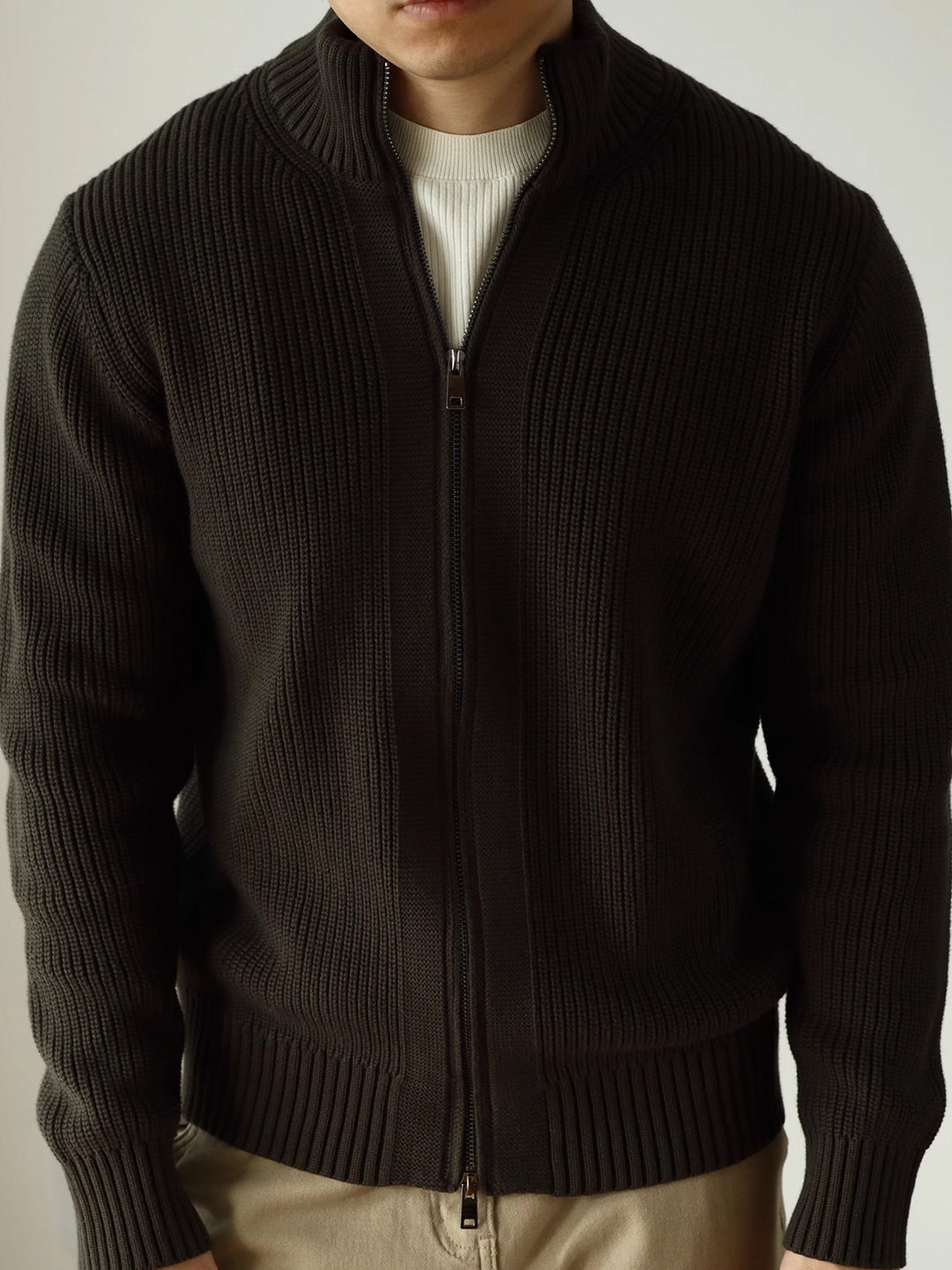 Men's Ribbed Knit Zip Cardigan