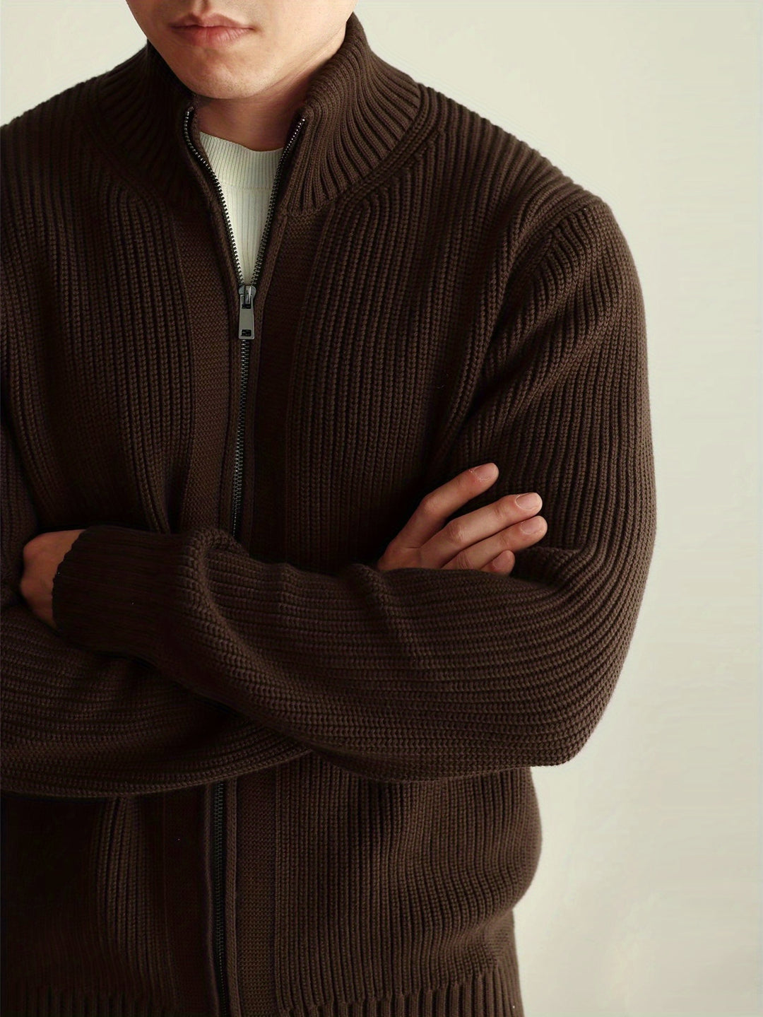 Men's Ribbed Knit Zip Cardigan