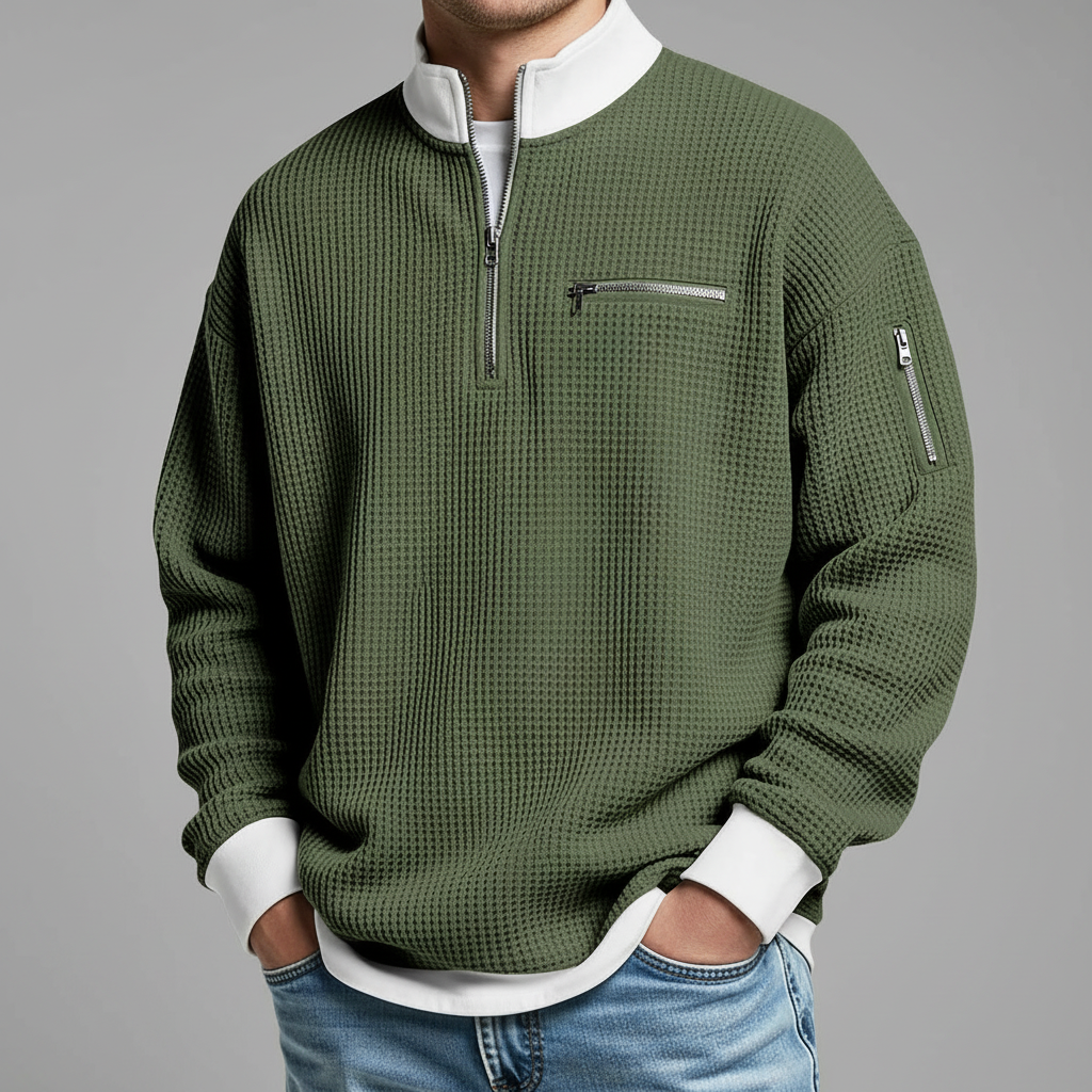 Everett Men's Waffle Knit Quarter Zip Sweater