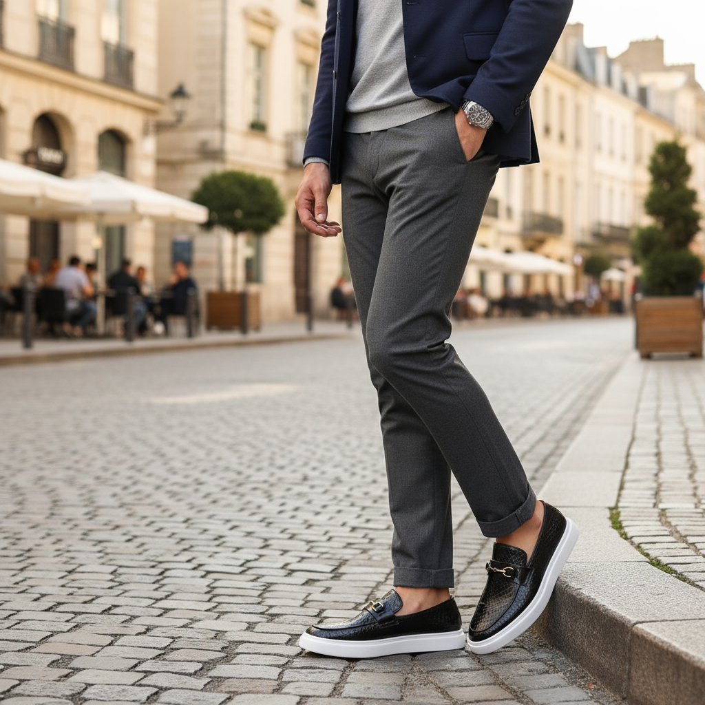 Men's Textured Loafers with Metal Bit Detail