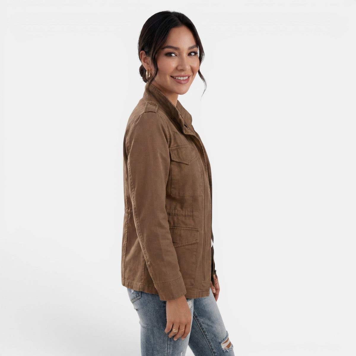 Women’s Cotton Utility Jacket with Multiple Pockets