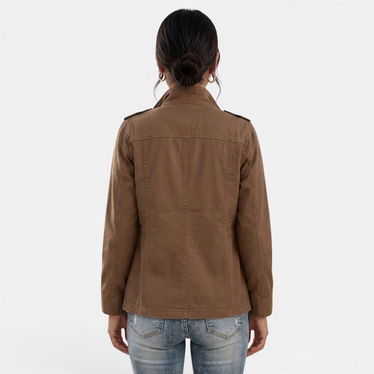 Women’s Cotton Utility Jacket with Multiple Pockets