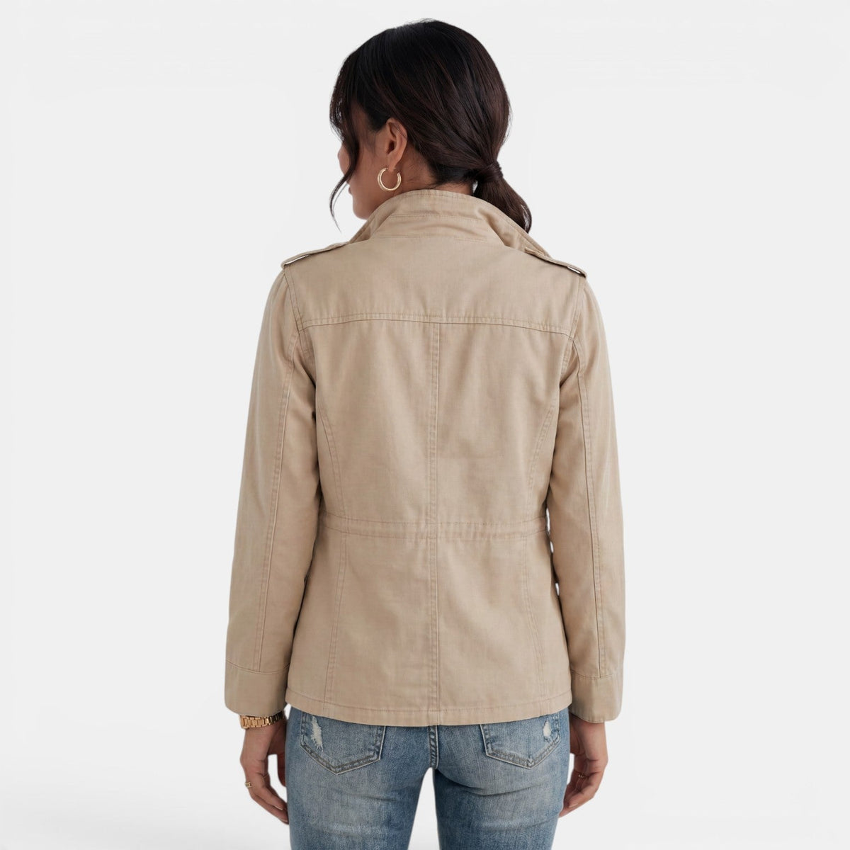 Women’s Cotton Utility Jacket with Multiple Pockets