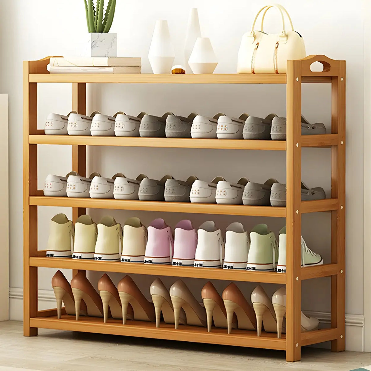 Freestanding Shoe Rack | Natural Bamboo Frame & Open Design | Two Sizes