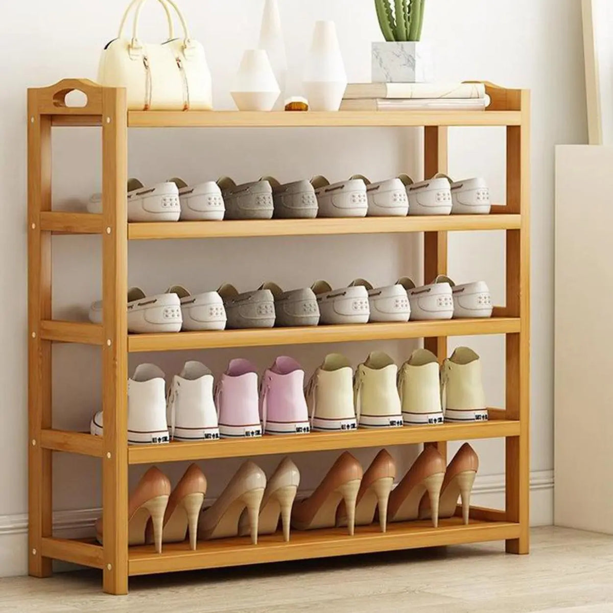 Freestanding Shoe Rack | Natural Bamboo Frame & Open Design | Two Sizes