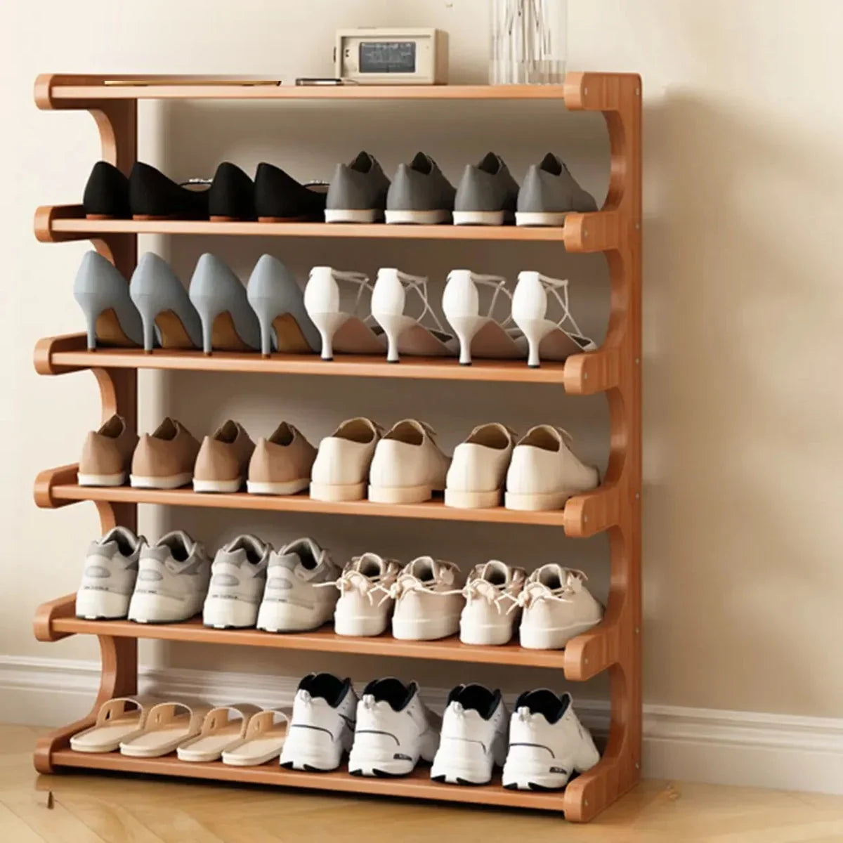 Freestanding Shoe Rack | Natural Bamboo & Open Shelves | Widths 30–80 cm