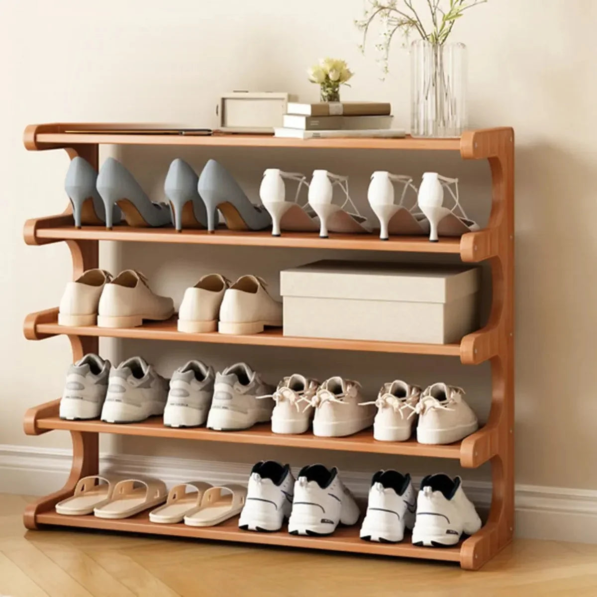 Freestanding Shoe Rack | Natural Bamboo & Open Shelves | Widths 30–80 cm