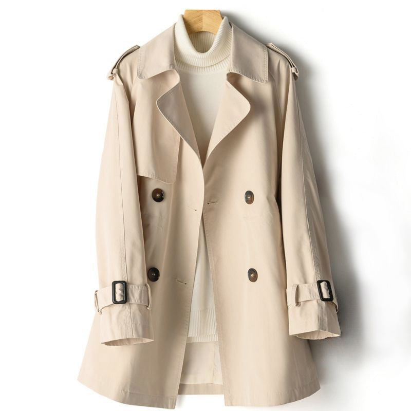 Freya - Women's Double-Breasted Trench Coat with Buckled Cuffs