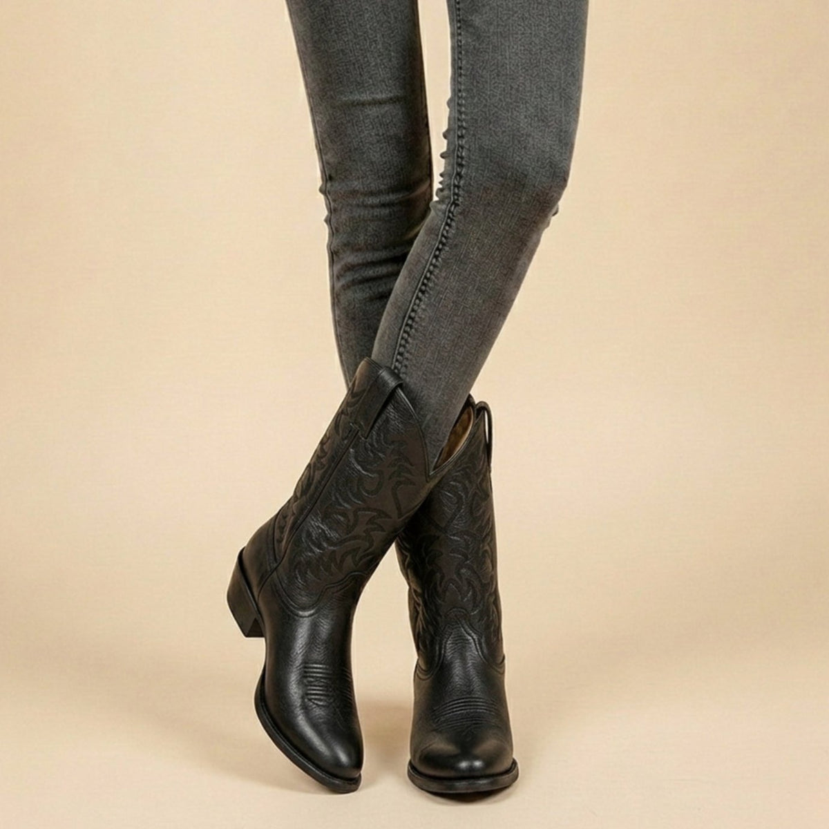 Freya - Women's Ornate Western Cowboy Boots with Block Heel