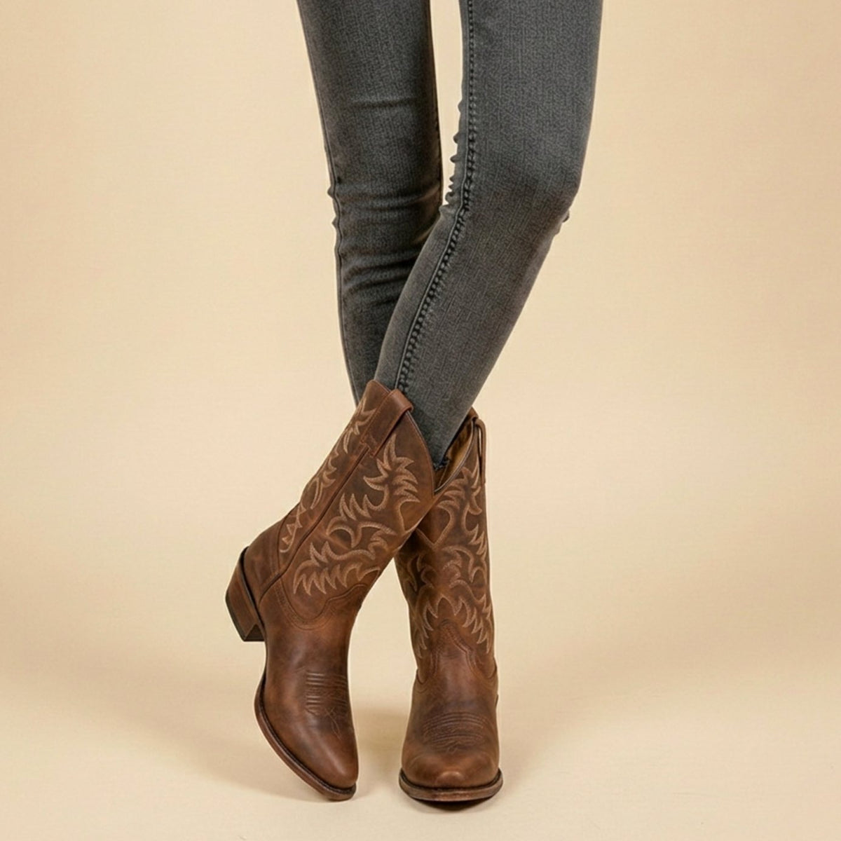 Freya - Women's Ornate Western Cowboy Boots with Block Heel