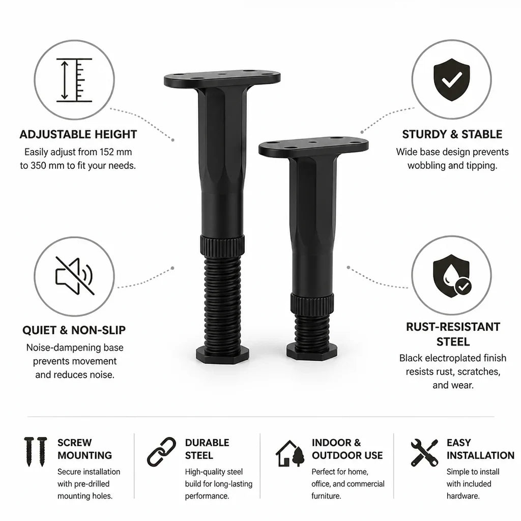 Furniture Foot | Height-Adjustable & Noise-Reducing Non-Slip Base | Includes Screw Set
