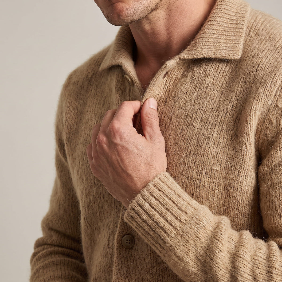 Fuzzy Collared Cardigan Sweater – Button Front, Patch Pockets & Ribbed Cuffs | Casimir
