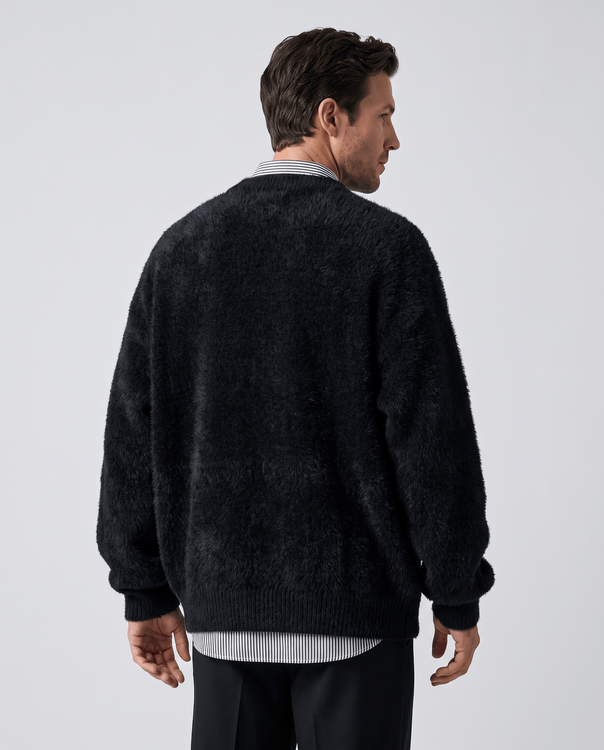 Fuzzy Crew Neck Pullover Sweater – Long Sleeve, Oversized Fit & Ribbed Trim | Soren