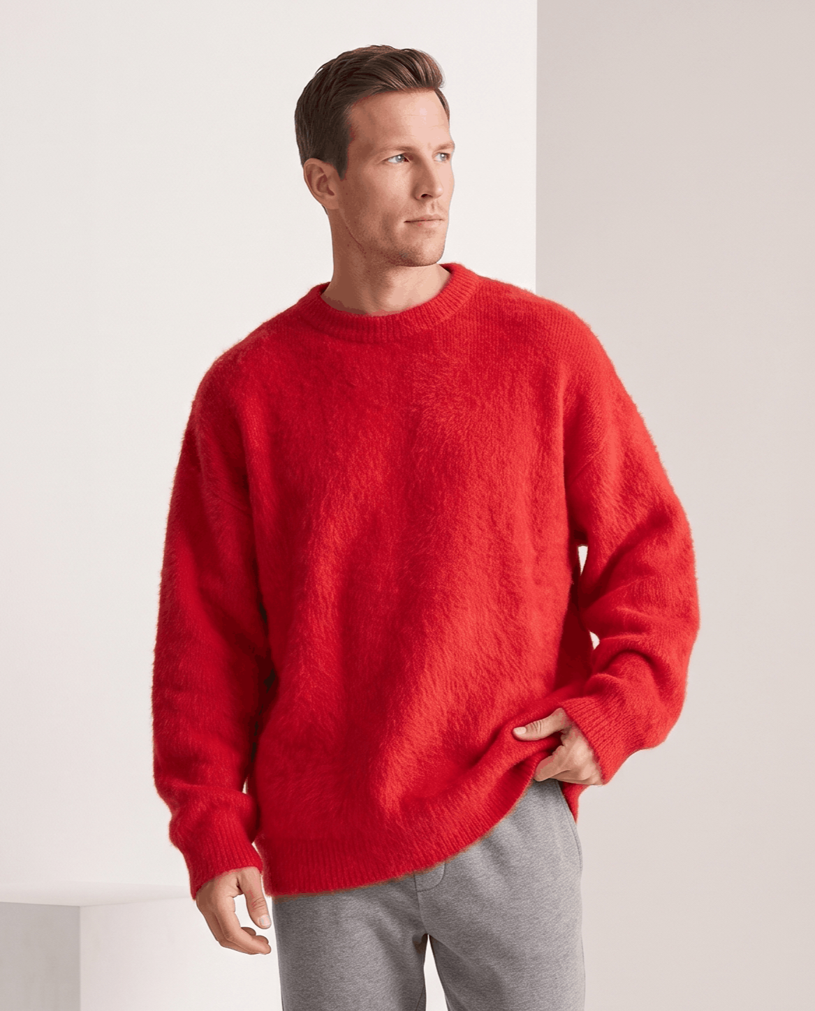 Fuzzy Crew Neck Pullover Sweater – Long Sleeve, Oversized Fit & Ribbed Trim | Soren