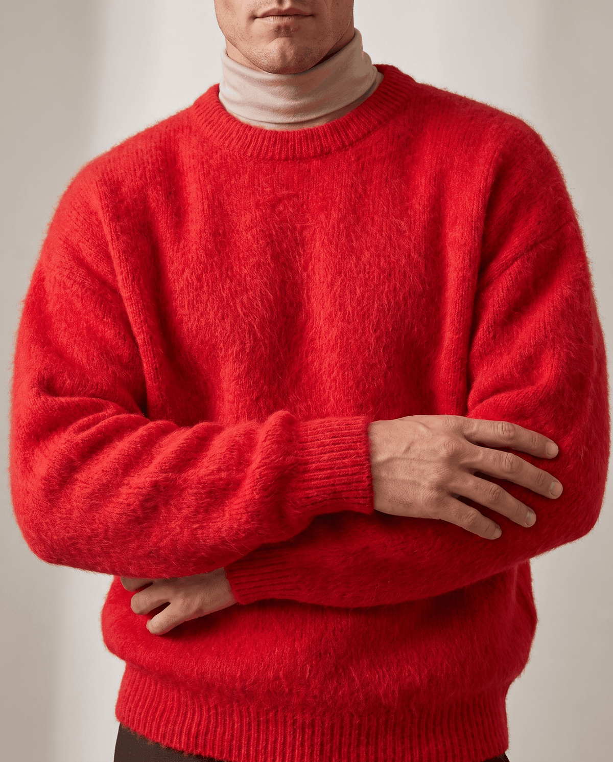 Fuzzy Crew Neck Pullover Sweater – Long Sleeve, Oversized Fit & Ribbed Trim | Soren