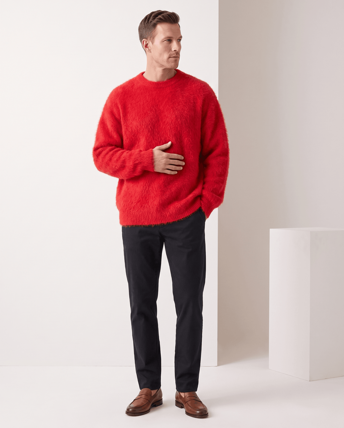 Fuzzy Crew Neck Pullover Sweater – Long Sleeve, Oversized Fit & Ribbed Trim | Soren
