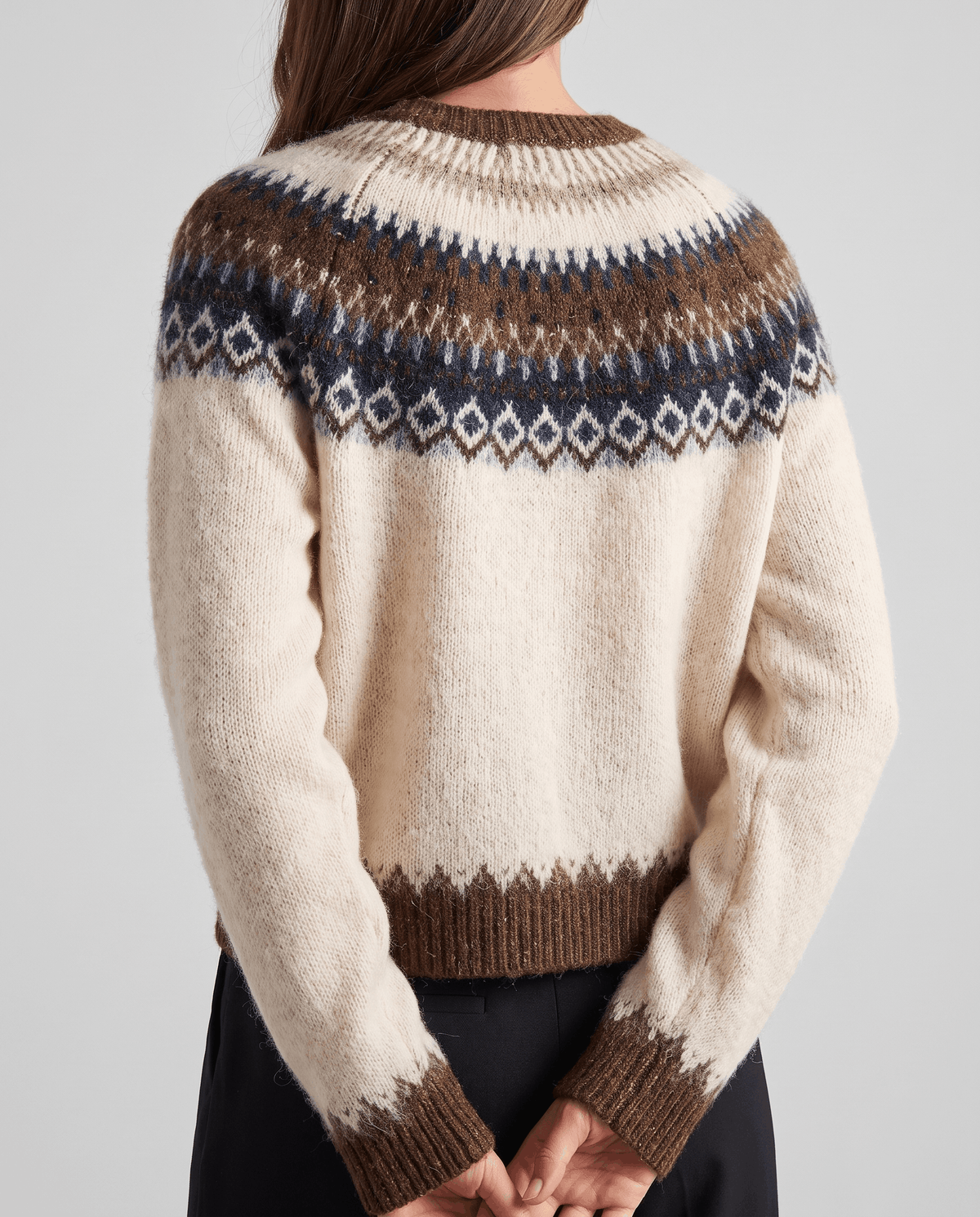 Fuzzy Fair Isle Cardigan Sweater – Nordic Yoke, Crew Neck & Button Front | Sigrid