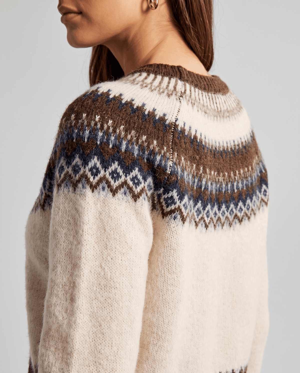 Fuzzy Fair Isle Cardigan Sweater – Nordic Yoke, Crew Neck & Button Front | Sigrid