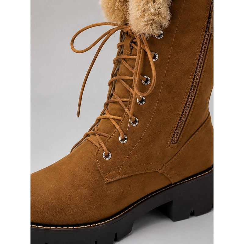 Aurelia | Lace-Up Plush Cuff Snow Knee-High Boots
