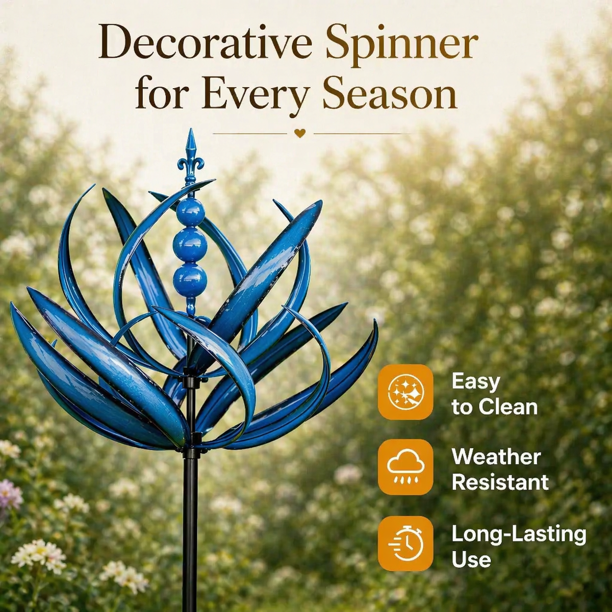 Garden Wind Spinners Metal Lotus Kinetic Rotating with Ground Stake