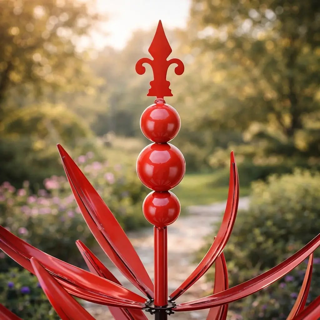 Garden Wind Spinners Metal Lotus Kinetic Rotating with Ground Stake